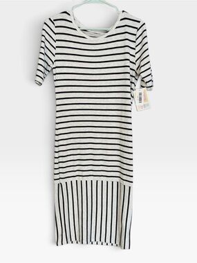 LuLaRoe Julia Dress Small S Black Heather Gray Striped Midi Bodycon T-Shirt NWT